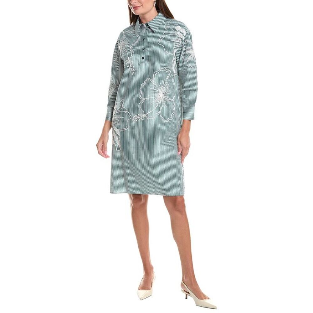 Teri Jon By Rickie Freeman Womens  Stripe Embroidered Tunic Shirtdress, Green